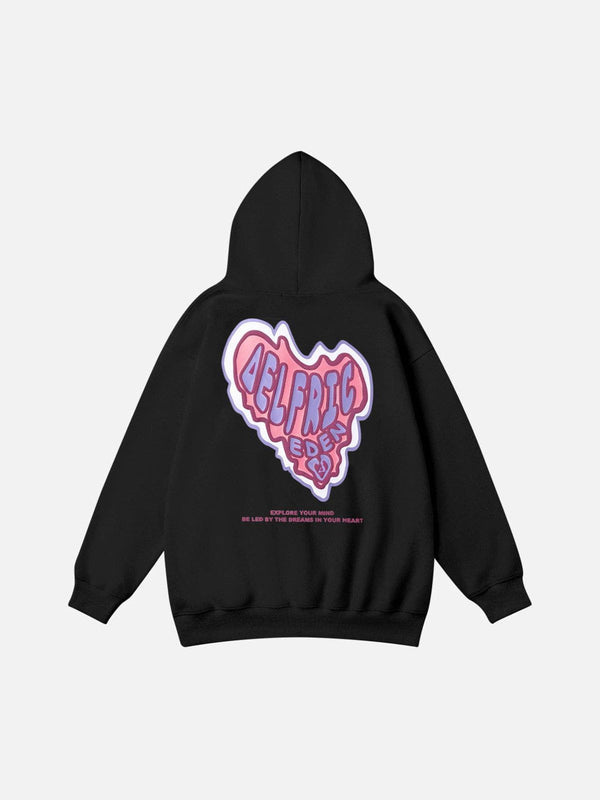 Fvshya Pink Heart Graphic Pullover Hoodie