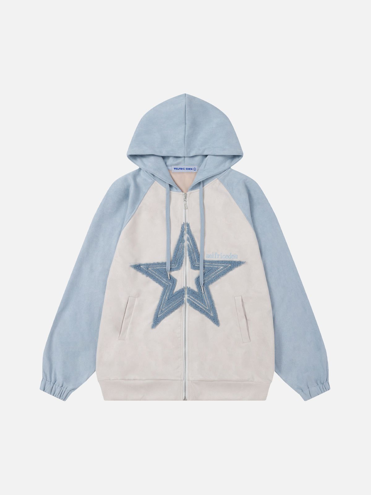 Fvshya Suede Star Patchwork Zip Up Hoodie