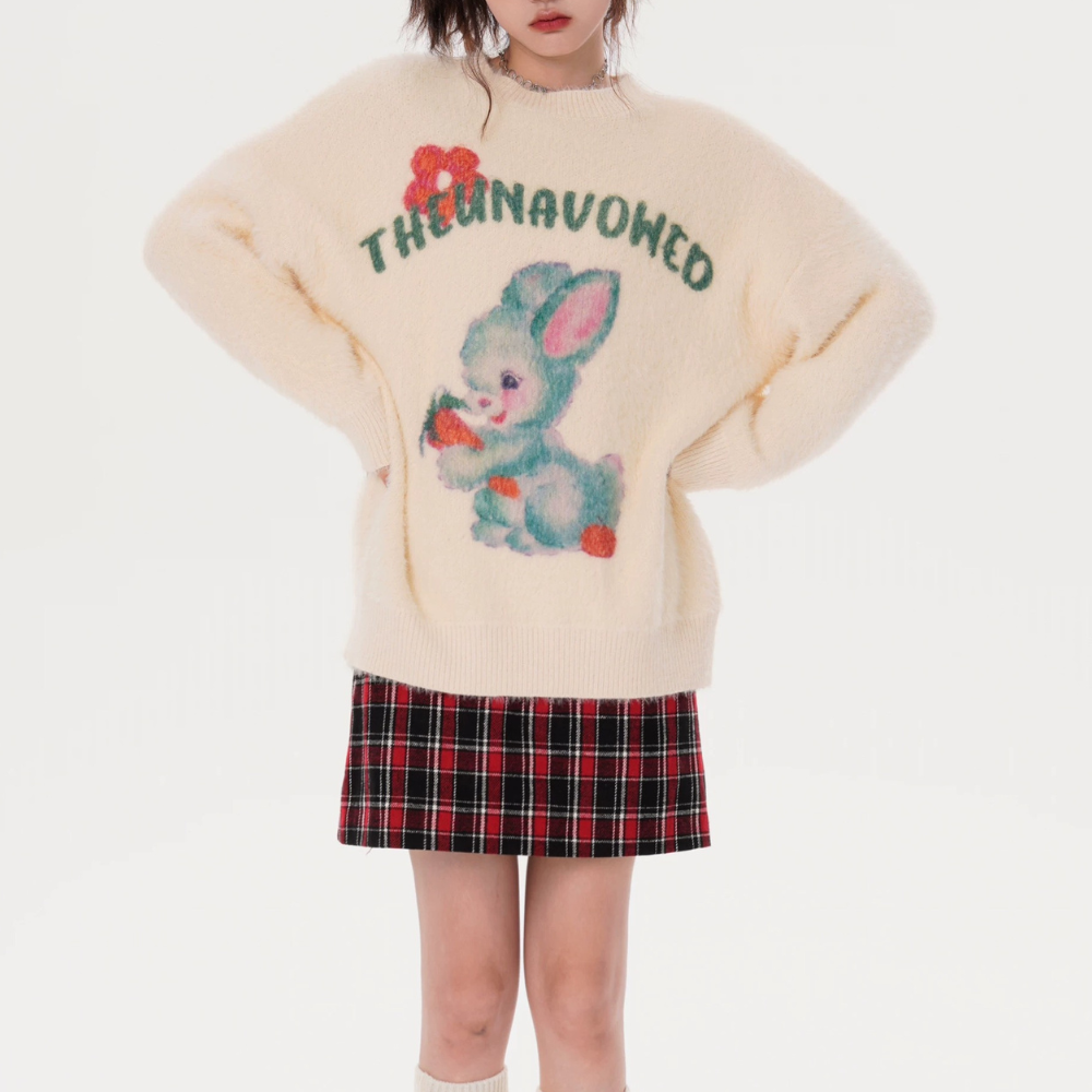 Fvshya Cartoon Rabbit Graphic Sweater