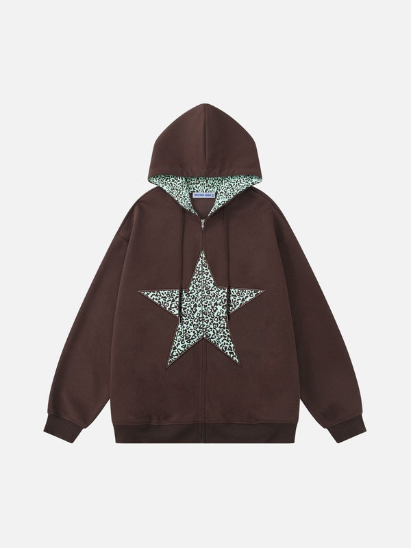Fvshya Leopard Star Graphic Zip Up Hoodie