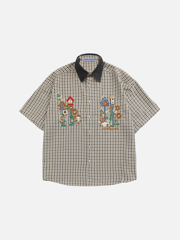 Fvshya Plaid Embroidery Short Sleeve Shirt