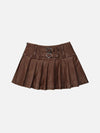 Fvshya Heart Belt Faux Leather Pleated Skirt