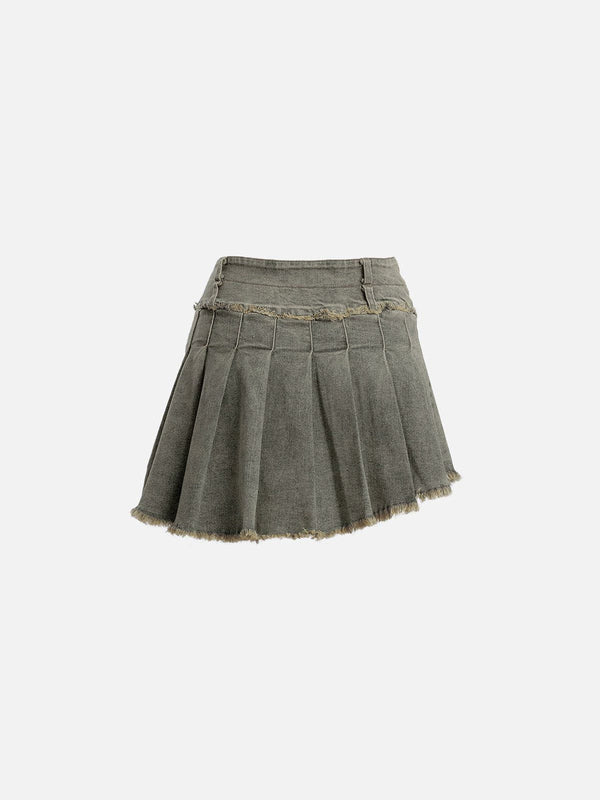 Fvshya Fringe Wrinkle Washed Denim Skirt