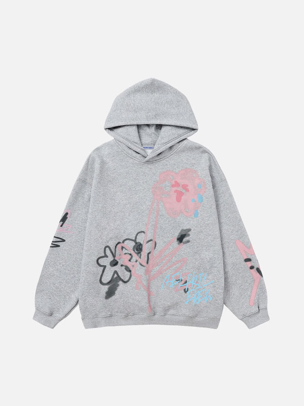 Fvshya Cartoon Floral Graphic Hoodie