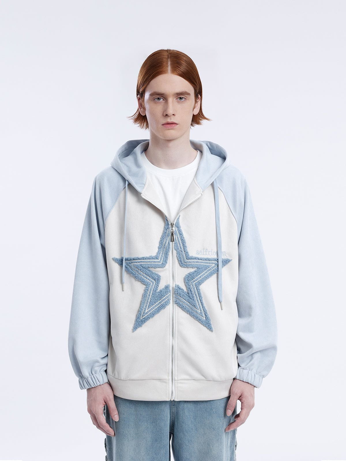 Fvshya Suede Star Patchwork Zip Up Hoodie