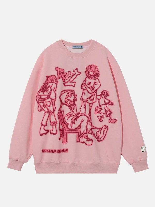 Fvshya Cartoon Line Character Print Sweatshirt