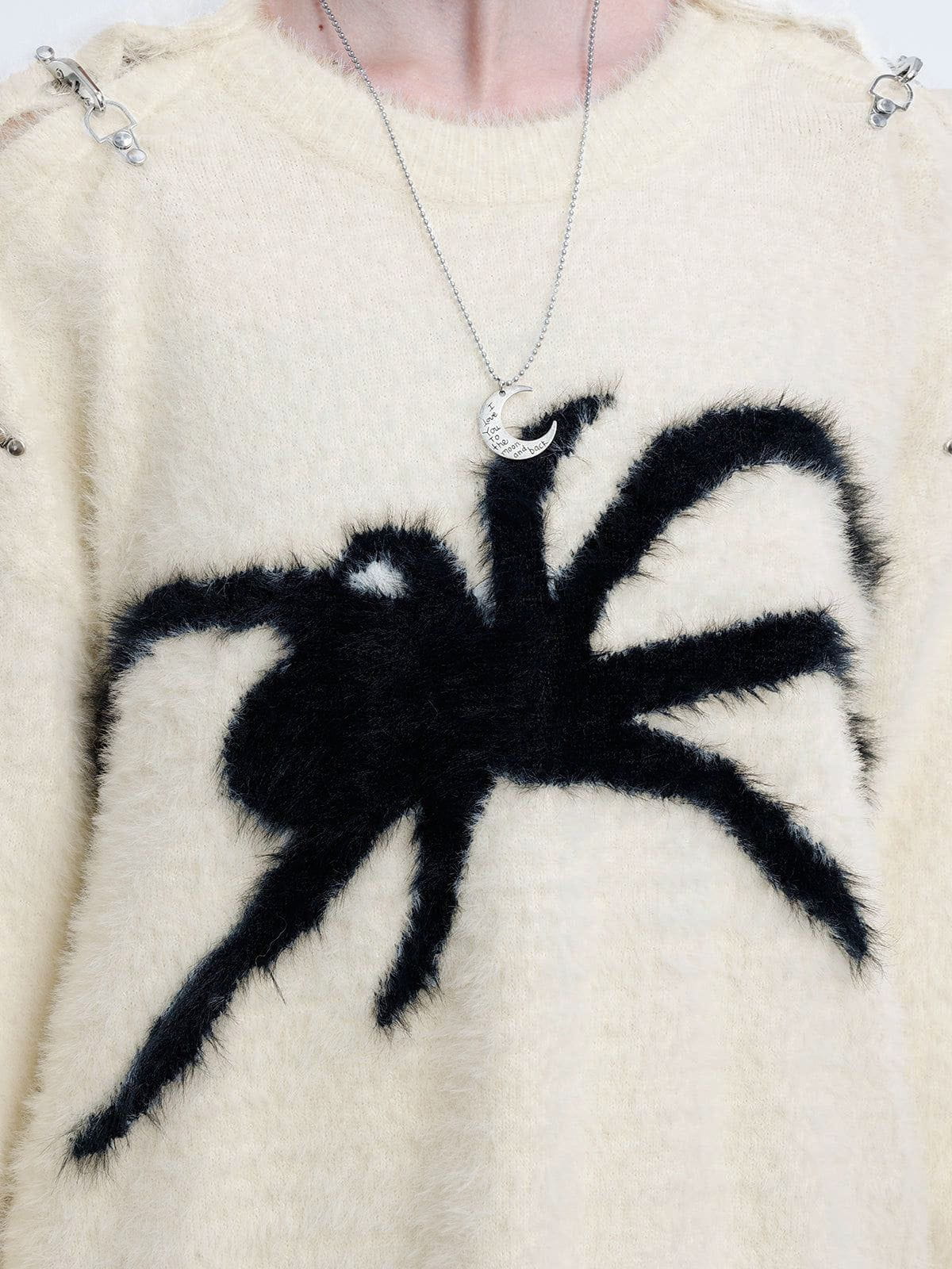 Fvshya Metal Buckle Spider Jacquard Sweater