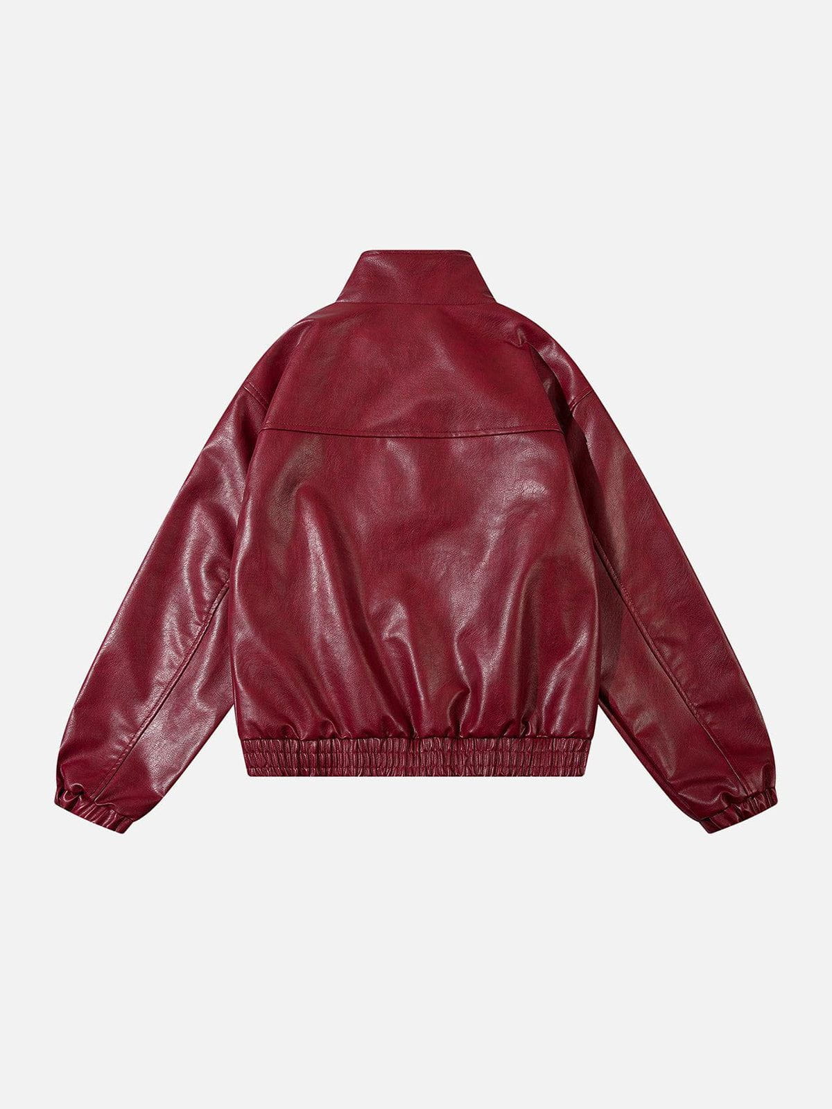 Fvshya Metal Buckle Faux Leather Jacket