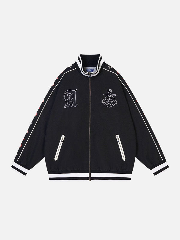 Fvshya Embroidery Ship Anchor Bomber Jacket