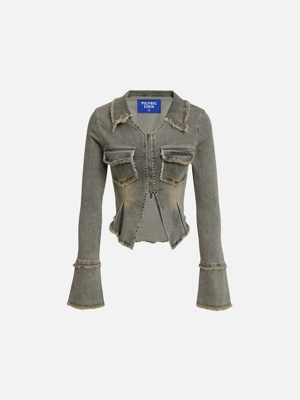 Fvshya Fringe Double Zip Up Denim Jacket