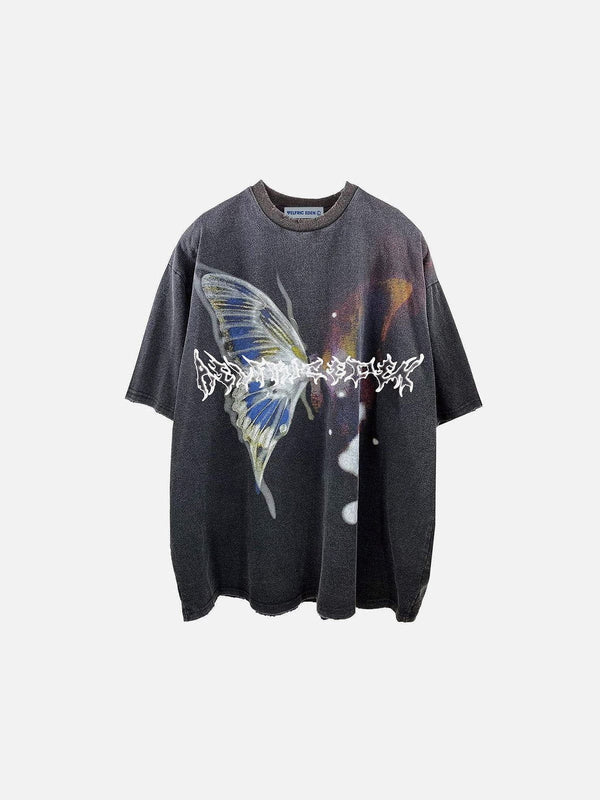 Fvshya Irregular Butterfly Print Washed Tee