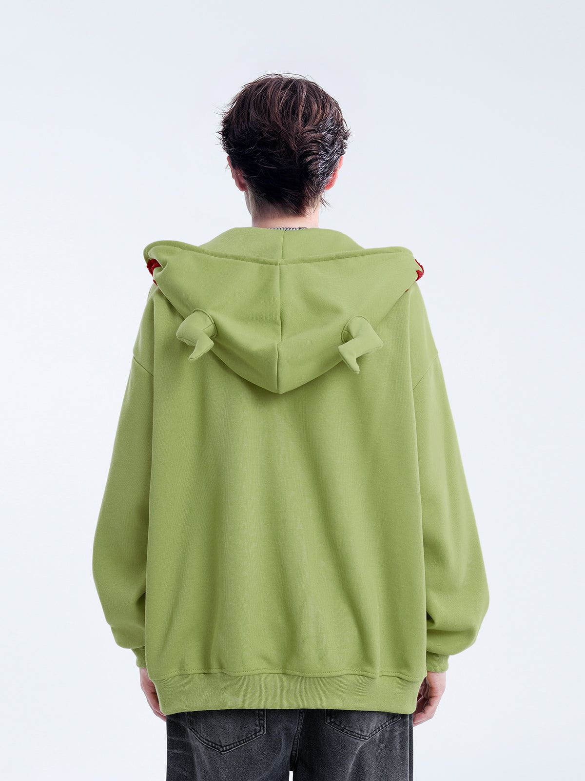 Fvshya Horn Design Flocking Spider Zip Up Hoodie