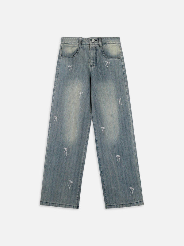 Fvshya Hotfix Rhinestone Bow Jeans