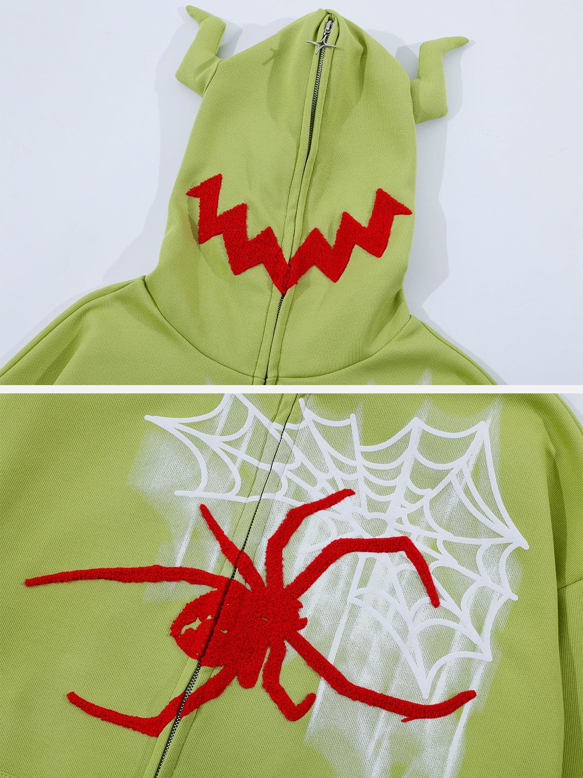 Fvshya Horn Design Flocking Spider Zip Up Hoodie