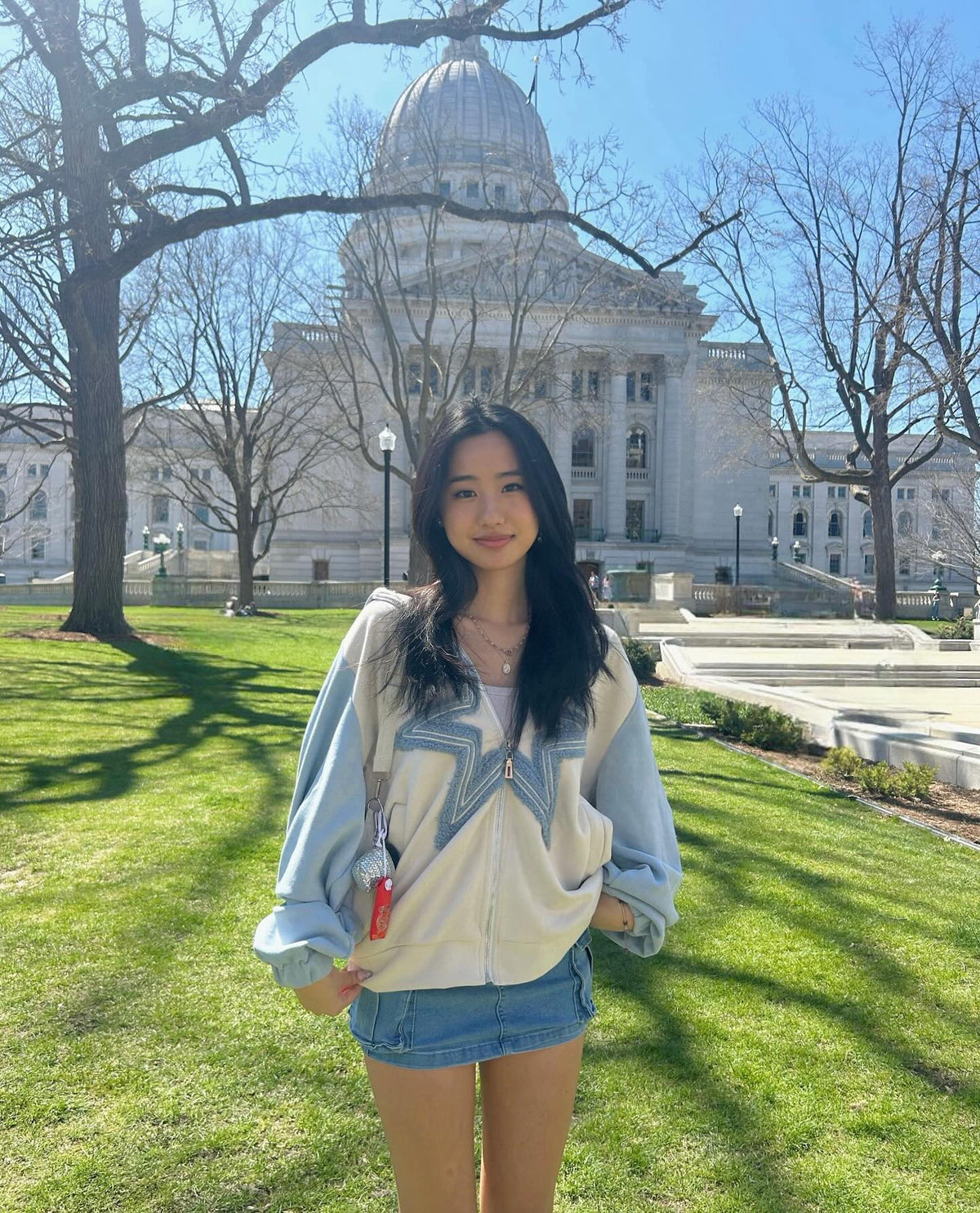 Fvshya Suede Star Patchwork Zip Up Hoodie