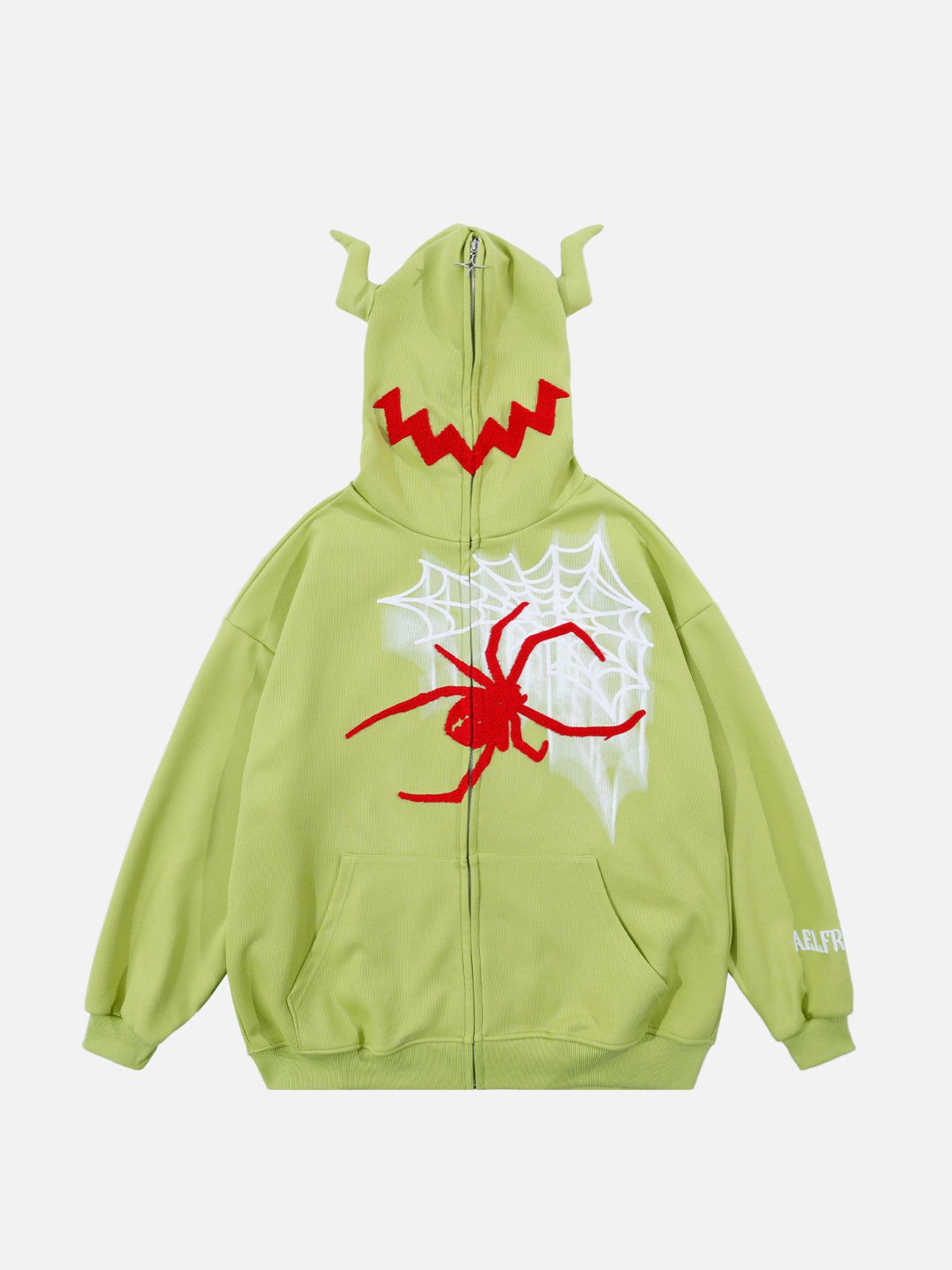 Fvshya Horn Design Flocking Spider Zip Up Hoodie