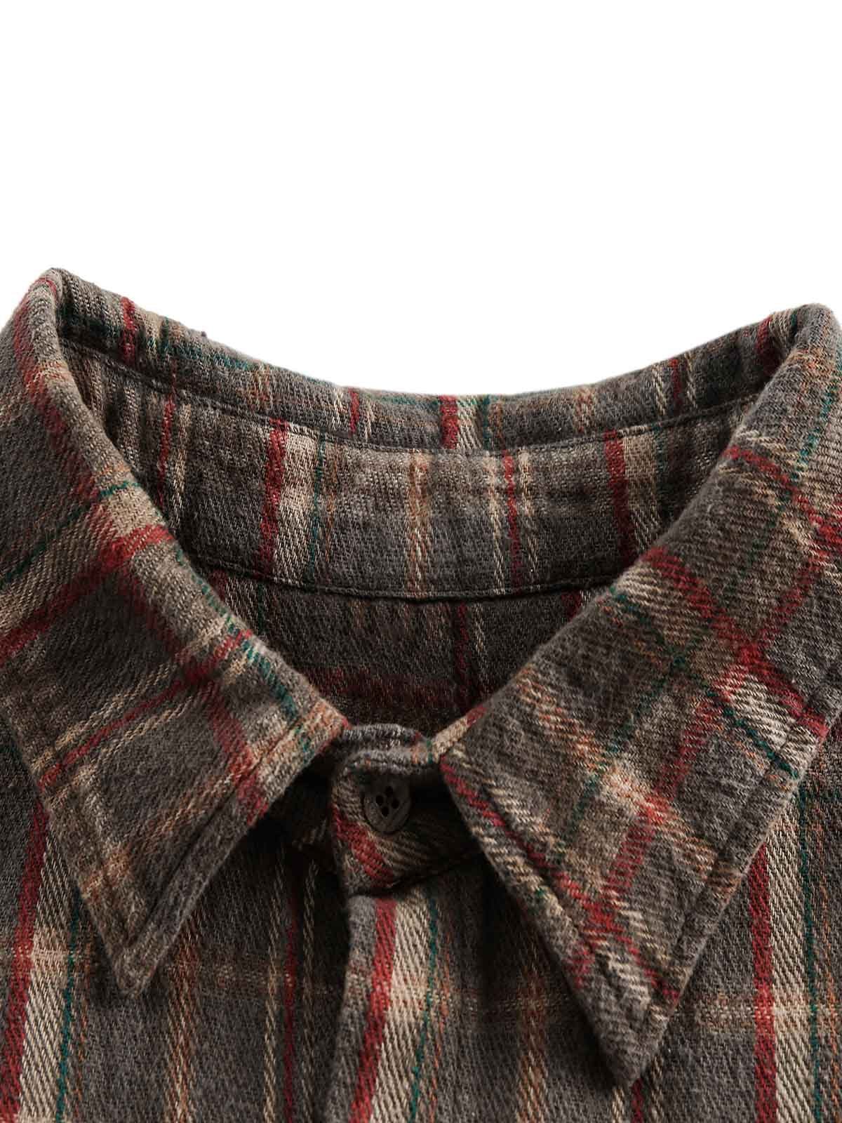 Fvshya Vintage Plaid Tie-Dye Long Sleeve Shirt