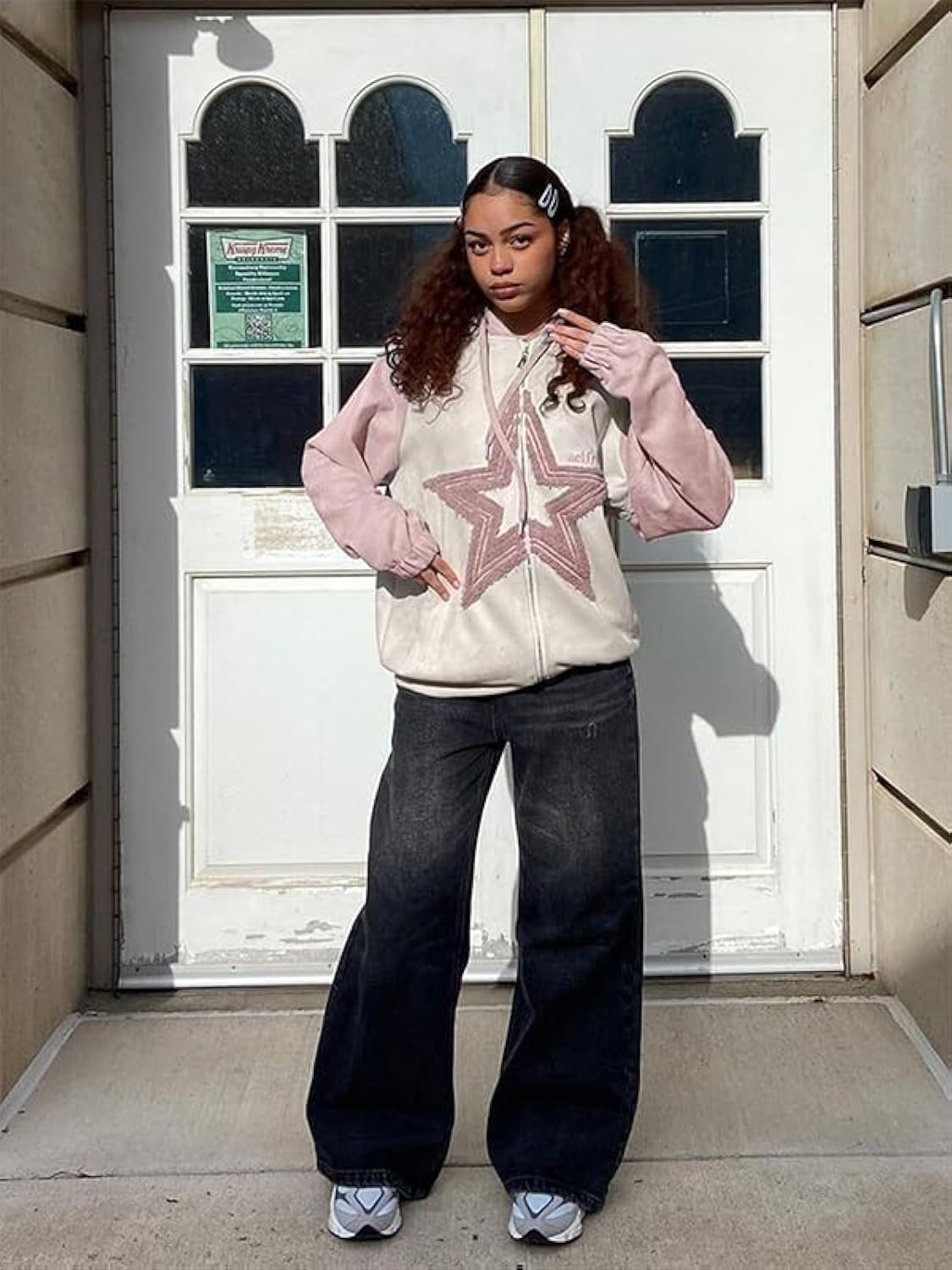 Fvshya Suede Star Patchwork Zip Up Hoodie