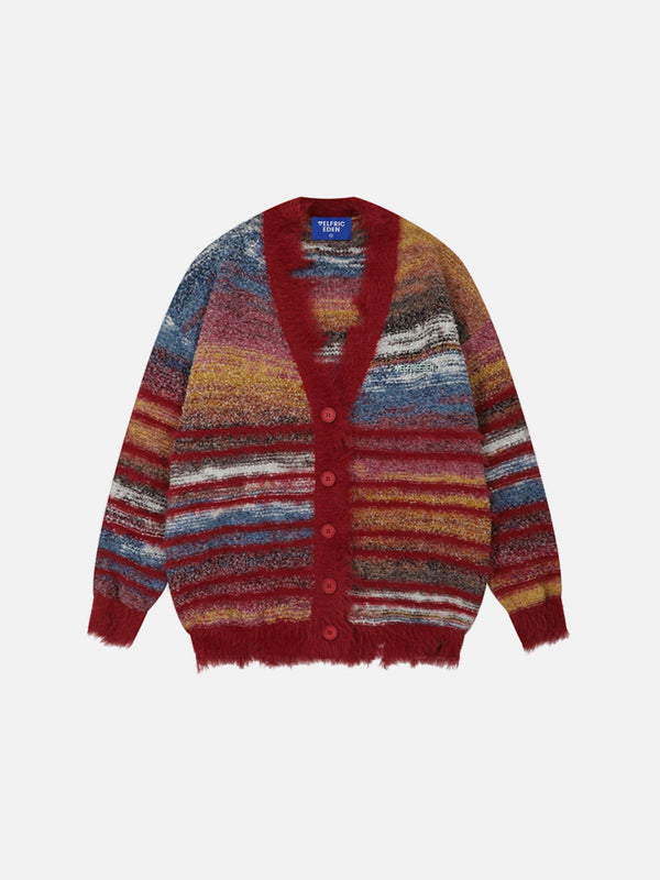 Fvshya Fringe Gradient Pinstripe Cardigan