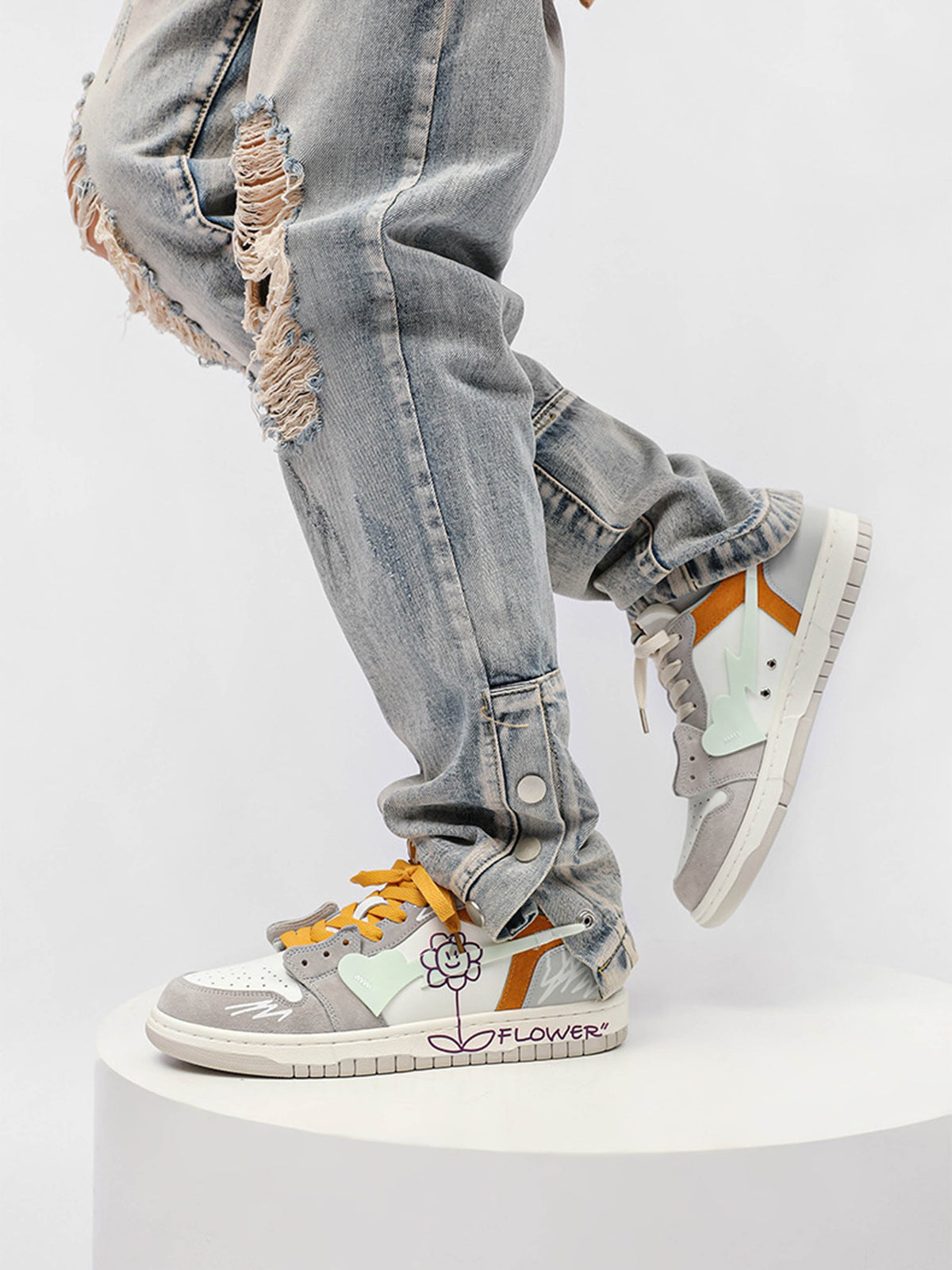 Fvshya H-Block Flower Canvas Skate Shoes