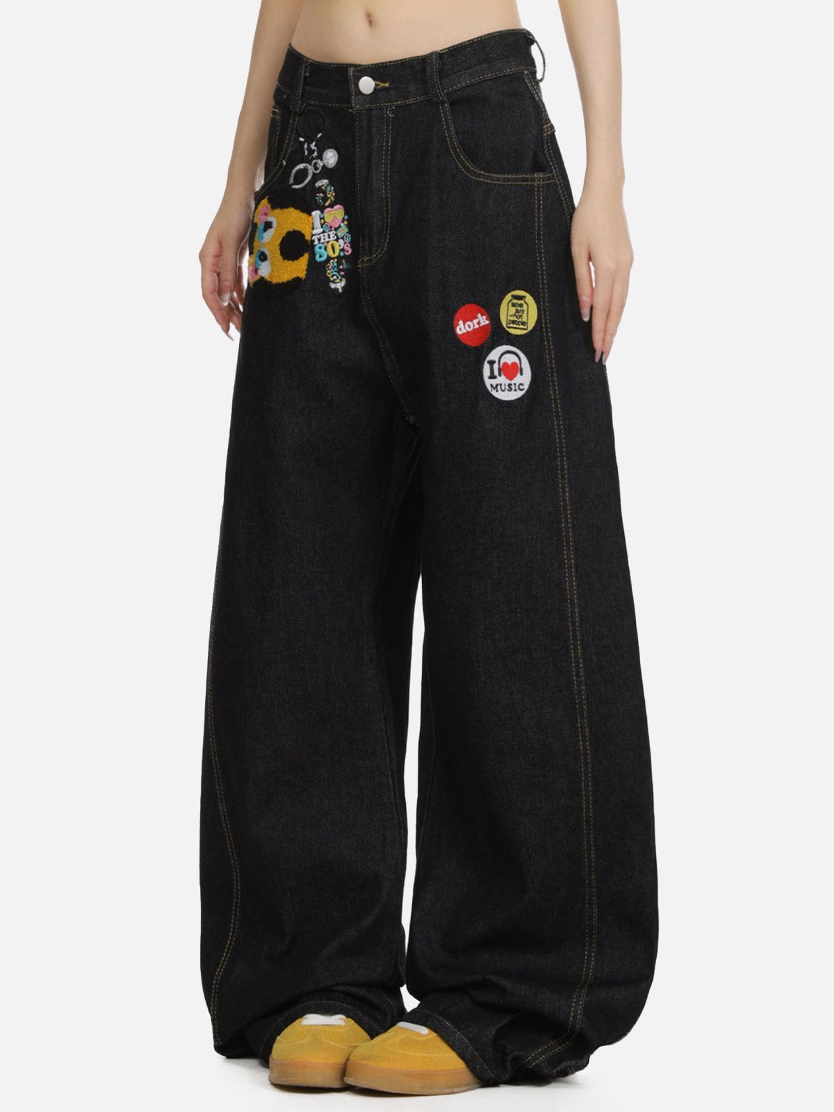Fvshya Embroidery Baggy Barrel Jeans