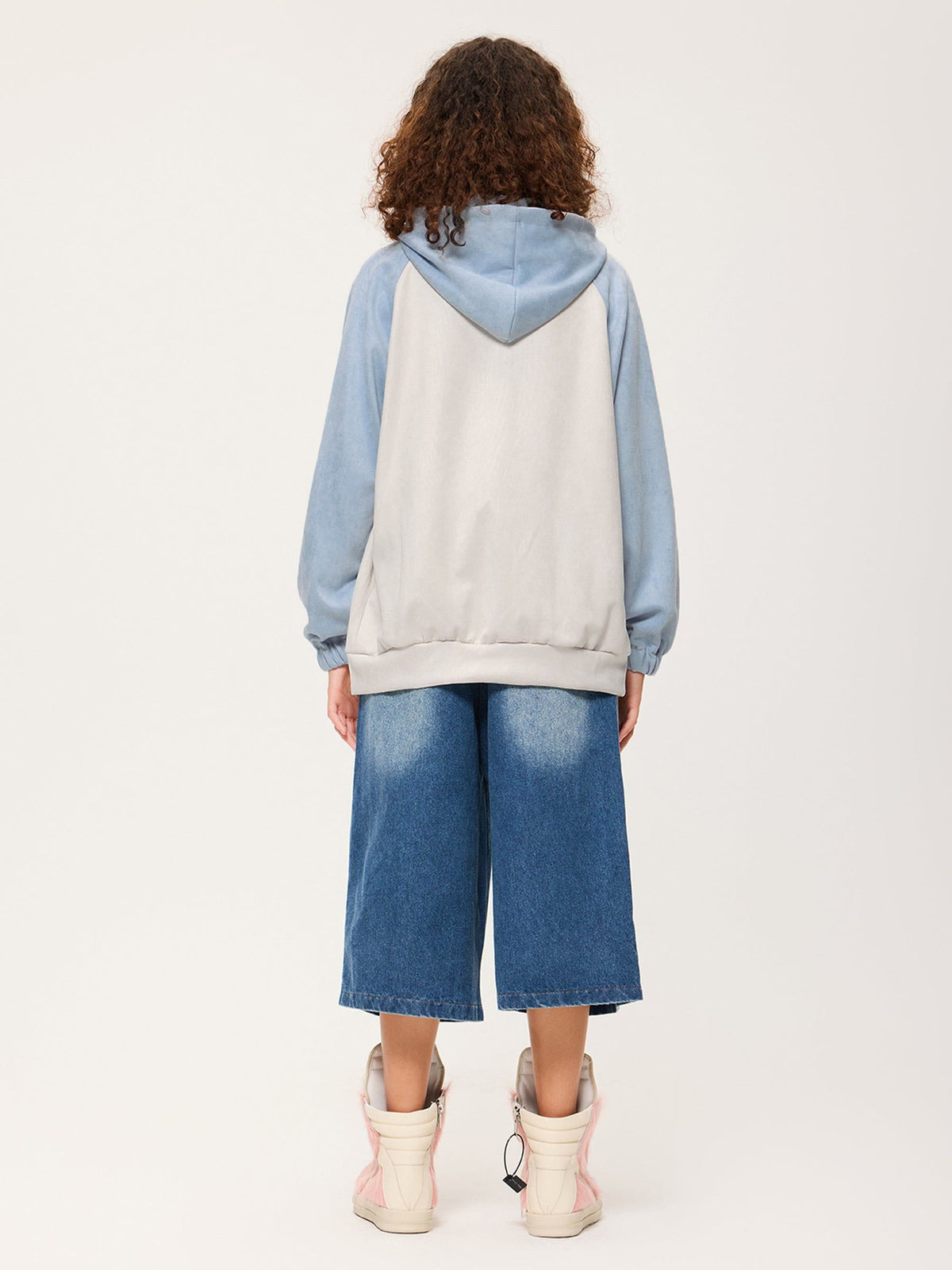 Fvshya Suede Star Patchwork Zip Up Hoodie