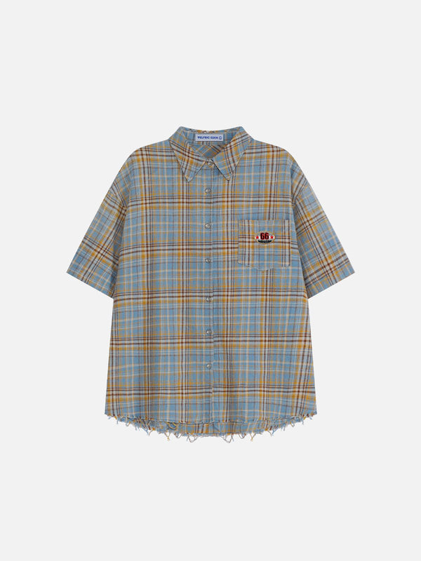 Fvshya Gradient Plaid Pocket Short Sleeve Shirt
