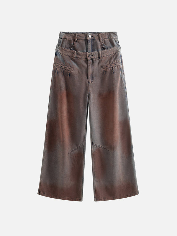 Fvshya Dirt Color Double Waist Loose Jeans