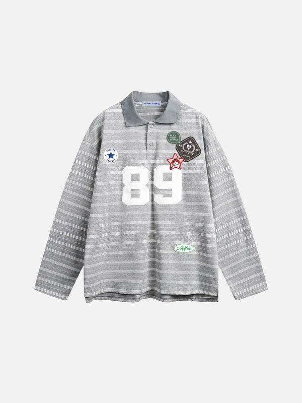 Fvshya Applique Embroidery Polo Long Sleeve Tee