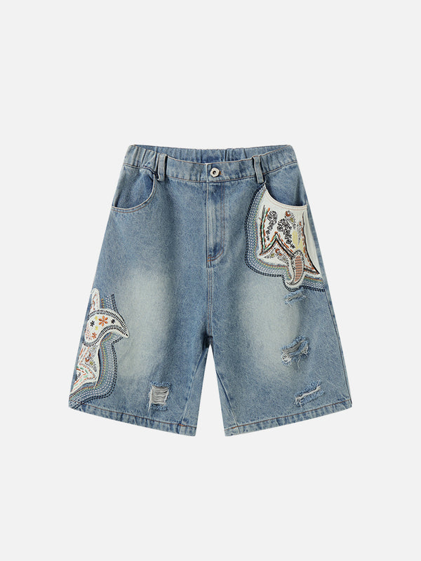 Fvshya Applique Embroidery Longline Jorts