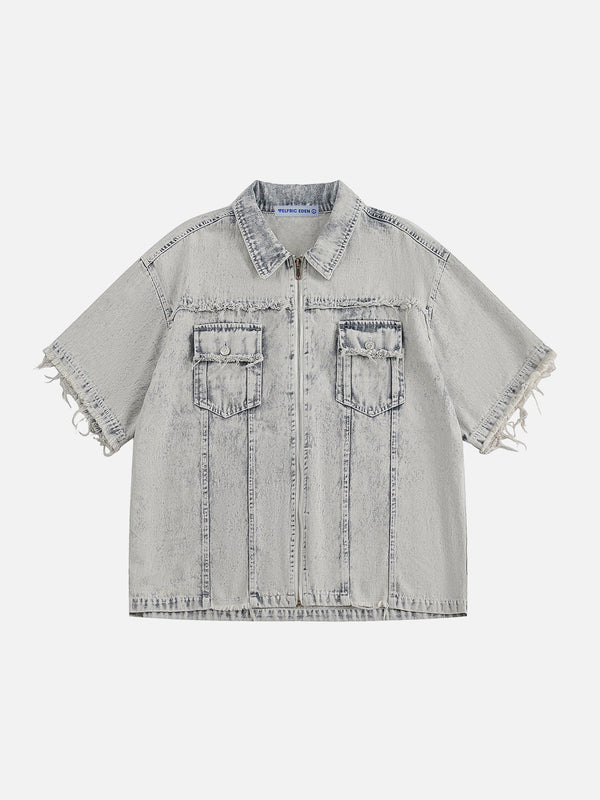 Fvshya Fringe Washed Denim Short Sleeve Shirt