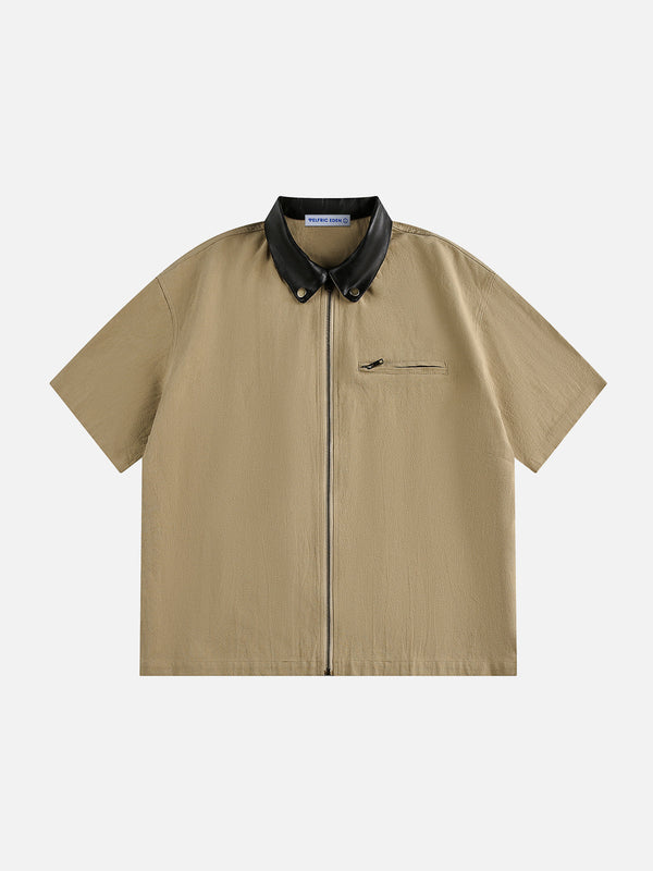 Fvshya Vintage Zip Up Short Sleeve Shirt