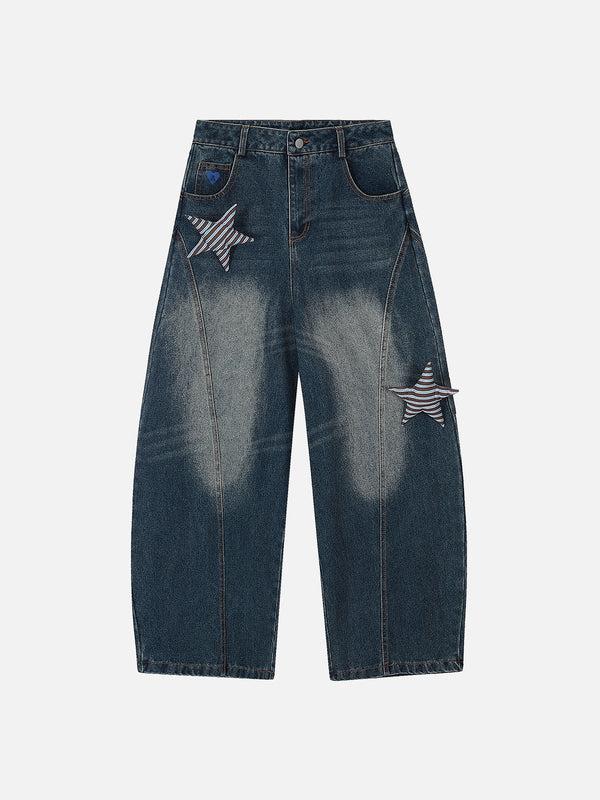 Fvshya 3D Star Super Baggy Barrel Jeans