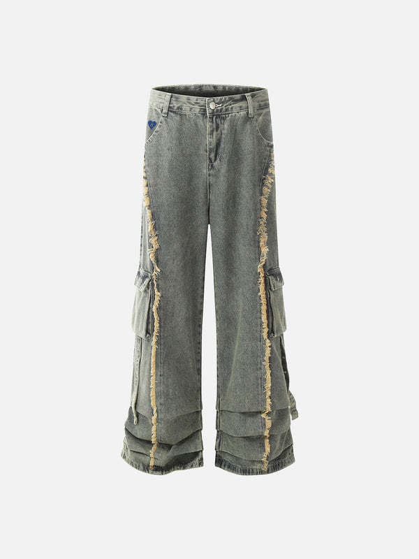 Fvshya Fringe Wrinkle Baggy Jeans