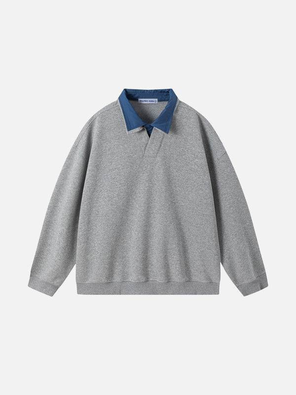 Fvshya Color Blocking Double Collar Sweatshirt
