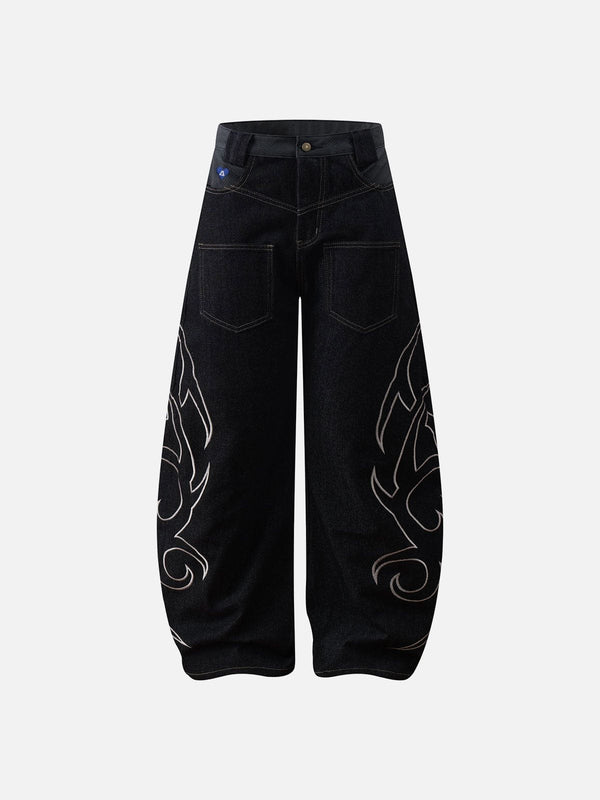 Fvshya Embroidery Faggy Baggy Barrel Jeans