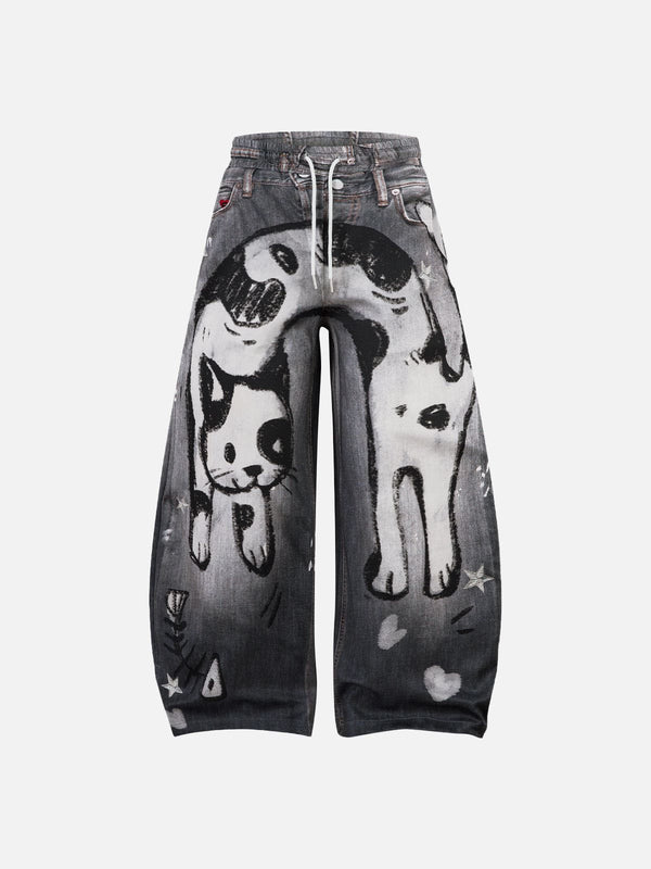 Fvshya Graffiti Cat Baaggy Barrel Sweatpants