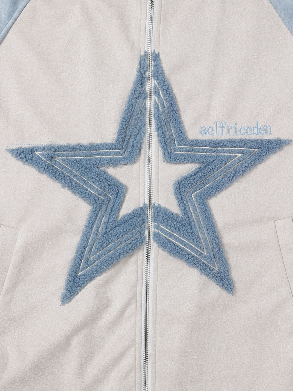 Fvshya Suede Star Patchwork Zip Up Hoodie
