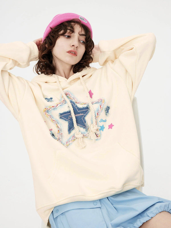 Fvshya Denim Star Applique Hoodie