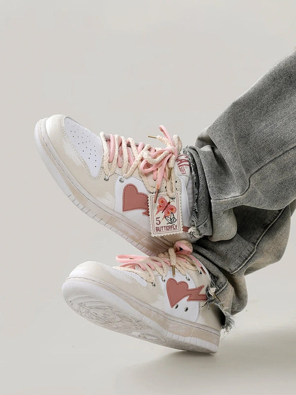 Fvshya Floating Heart Pink Butterfly Skate Shoes