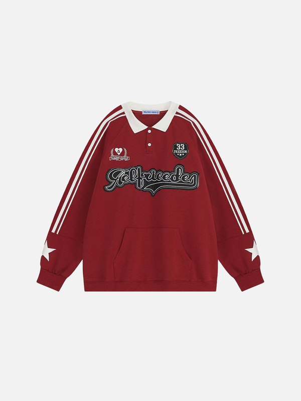 Fvshya Applique Embroidery Polo Sweatshirt