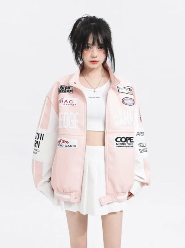 Fvshya Embroidered Racing Leather Jacket