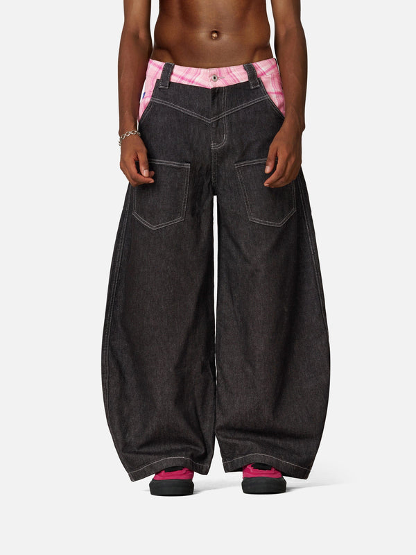 Fvshya Plaid Super Baggy Barrel Jeans