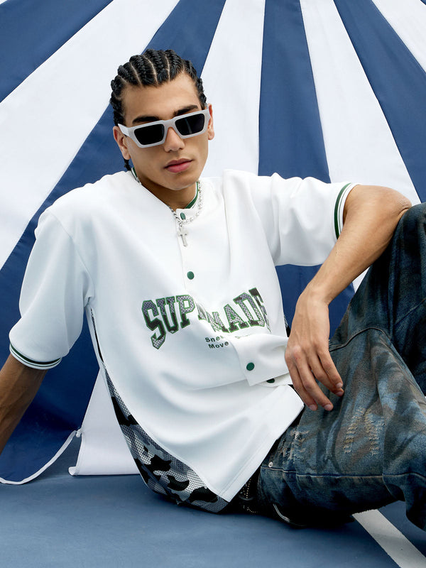 Fvshya Original Camouflage Spliced Baseball T-Shirt