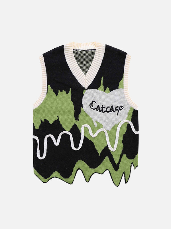 Fvshya Graffiti Love V-neck Irregular Sweater