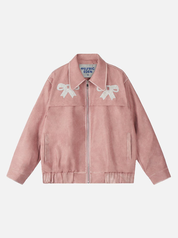 Fvshya Bow Cropped Faux Leather Jacket