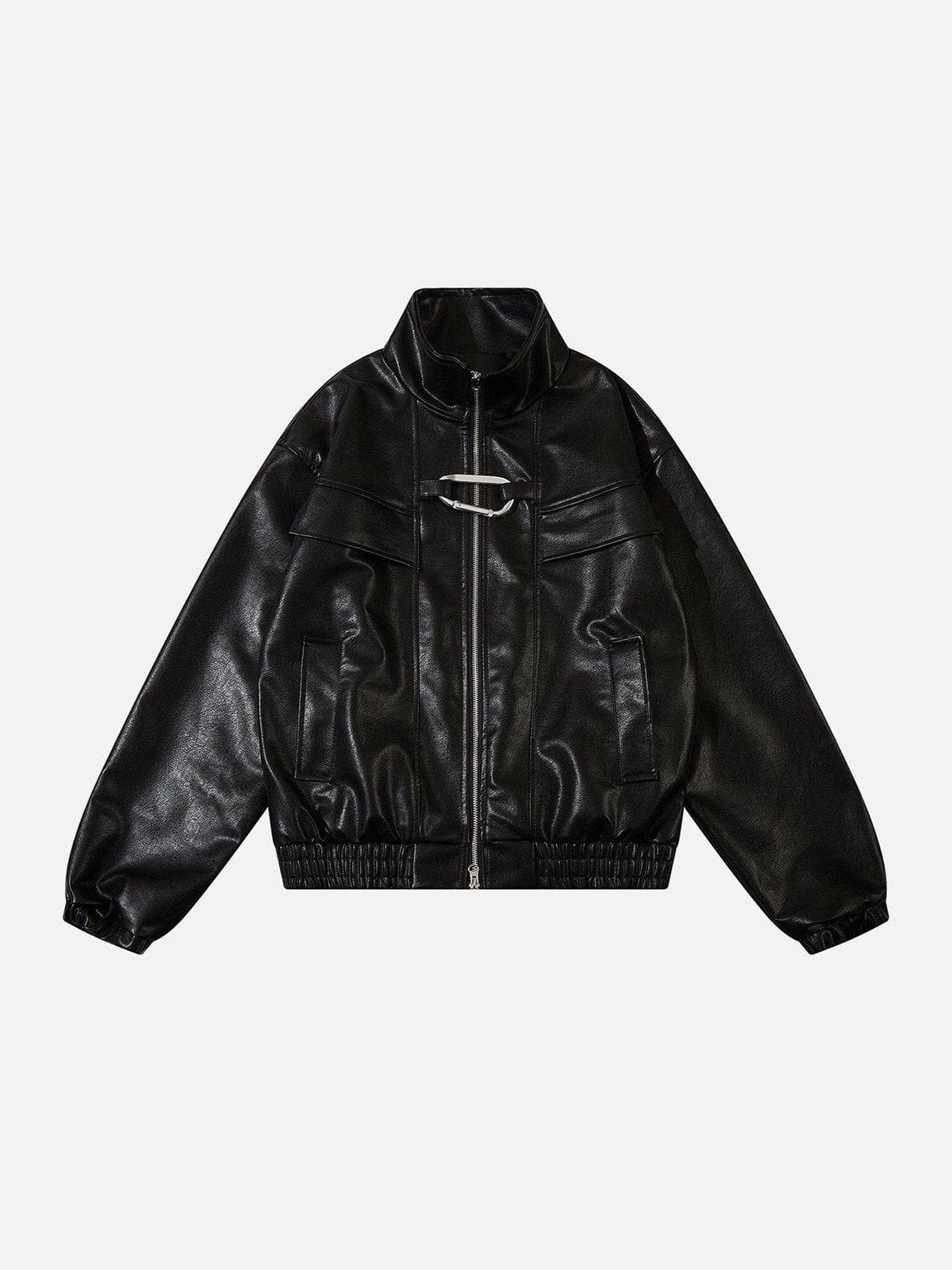 Fvshya Metal Buckle Faux Leather Jacket