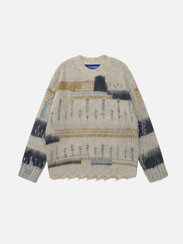 Fvshya Distressed Color Blocking Sweater