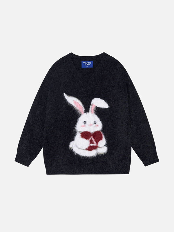 Fvshya Rabbit Jacquard V-Neck Sweater
