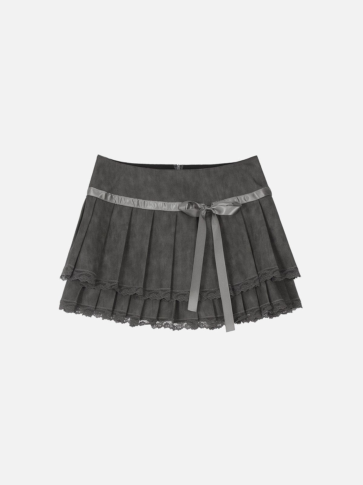 Fvshya Lace Wrinkle Faux Leather Skirt